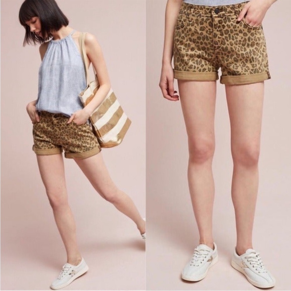 Anthropologie Pilcro Hyphen Leopard Jean Shorts Animal Print High Rise - Picture 5 of 6